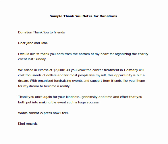 Thank You Notes for Donations Best Of 9 Sample Thank You Notes – Free Sample Example format