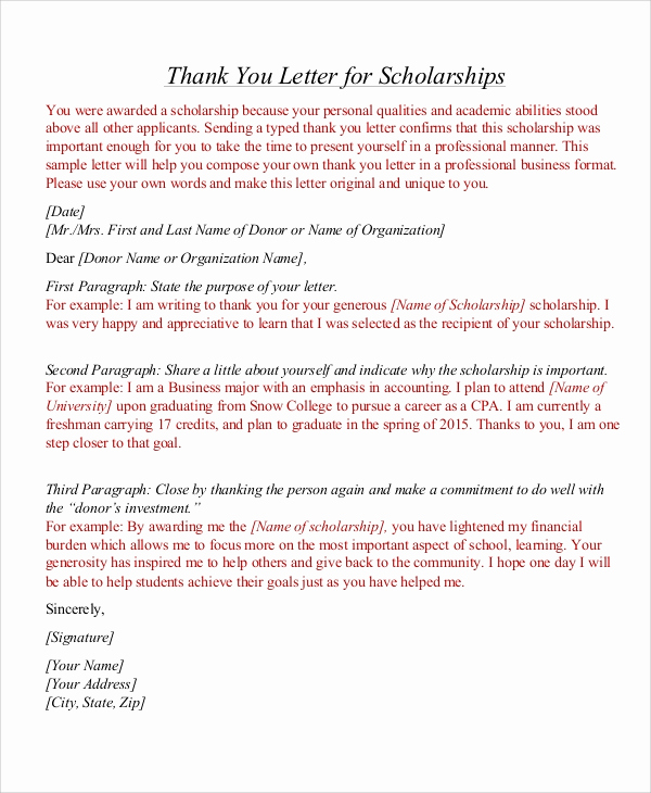 Thank You Scholarship Letter Fresh Sample Thank You Letter for Scholarship 7 Examples In