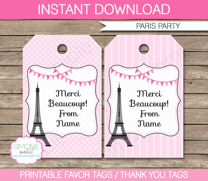 Thank You Tag Template Inspirational Paris Party Favor Tags Thank You Tags