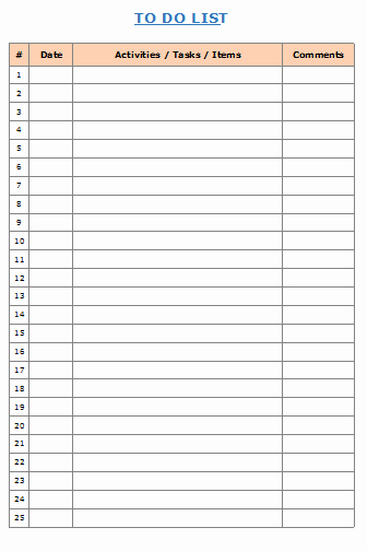 To Do List Template Excel Lovely 5 Printable to Do List Templates Excel Xlts