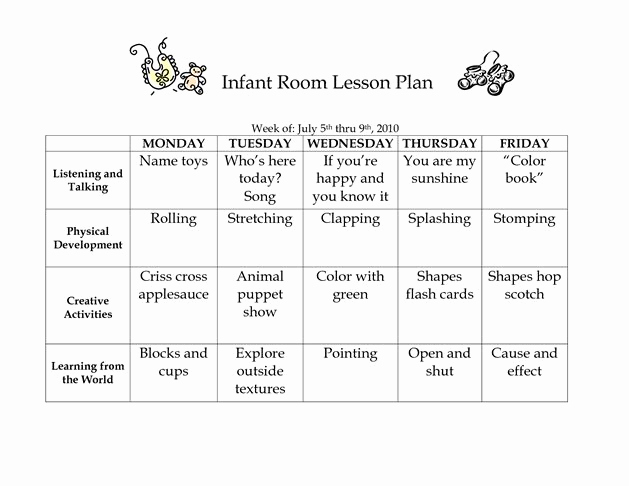 Toddler Lesson Plan Ideas Fresh Infant Room Lesson Plan Westlake Childcare by Linzhengnd