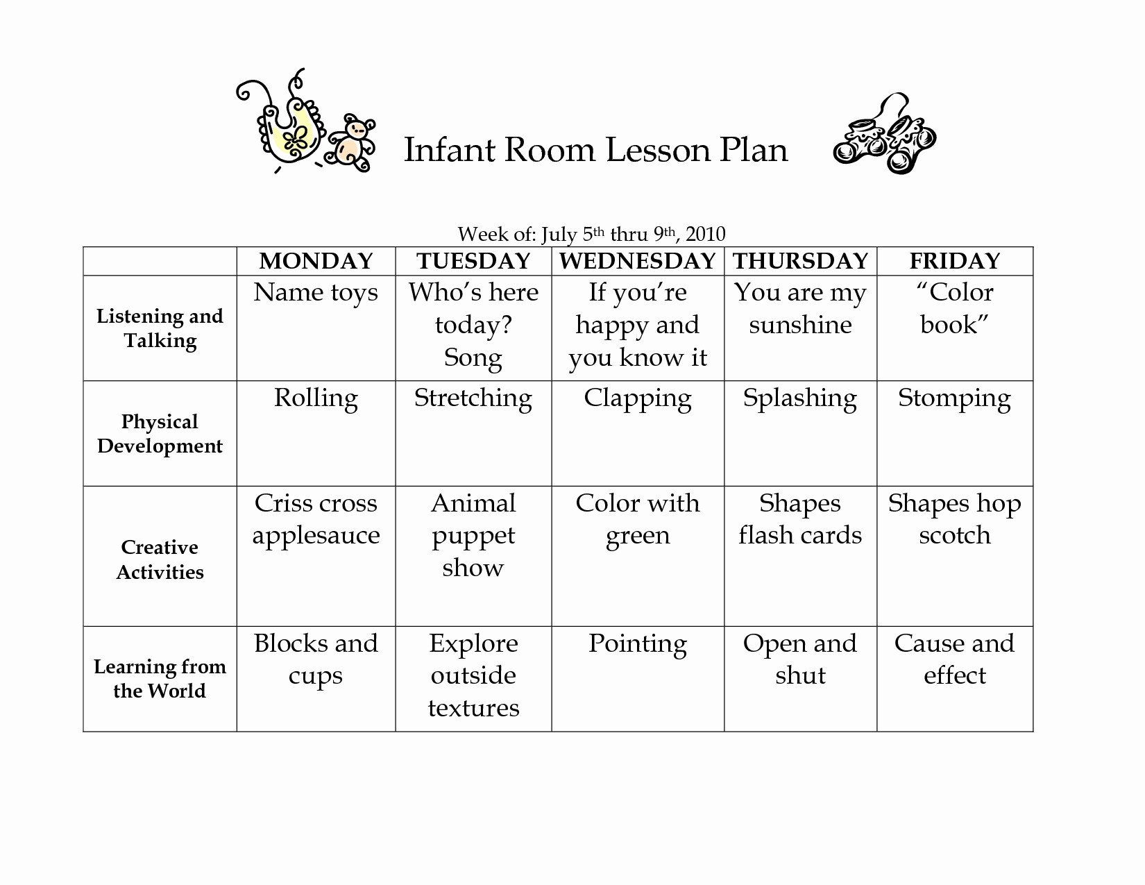 Toddler Lesson Plan Ideas Lovely Infant Room Lesson Plan Westlake Childcare by Linzhengnd
