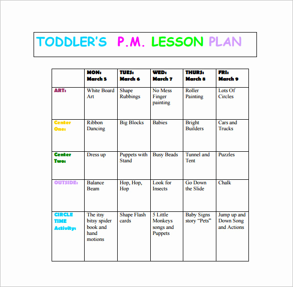 Toddler Lesson Plan Template Fresh toddler Lesson Plan Template 9 Free Pdf Word format