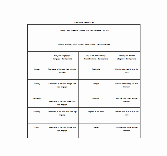 Toddler Lesson Plan Template Unique toddler Lesson Plan Template 9 Free Pdf Word format