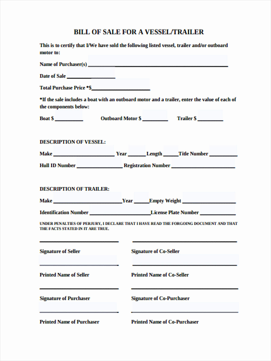 Trailer Bill Of Sale Pdf Awesome 30 Sample Bill Of Sale forms