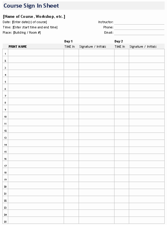 Training Sign In Sheet Beautiful Download the Course Sign In Sheet From Vertex42