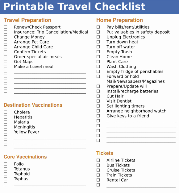 Travel Packing Checklist Pdf Best Of 9 Travel Checklist Samples