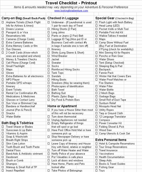 Travel Packing Checklist Pdf Lovely 1000 Ideas About Travel Checklist On Pinterest