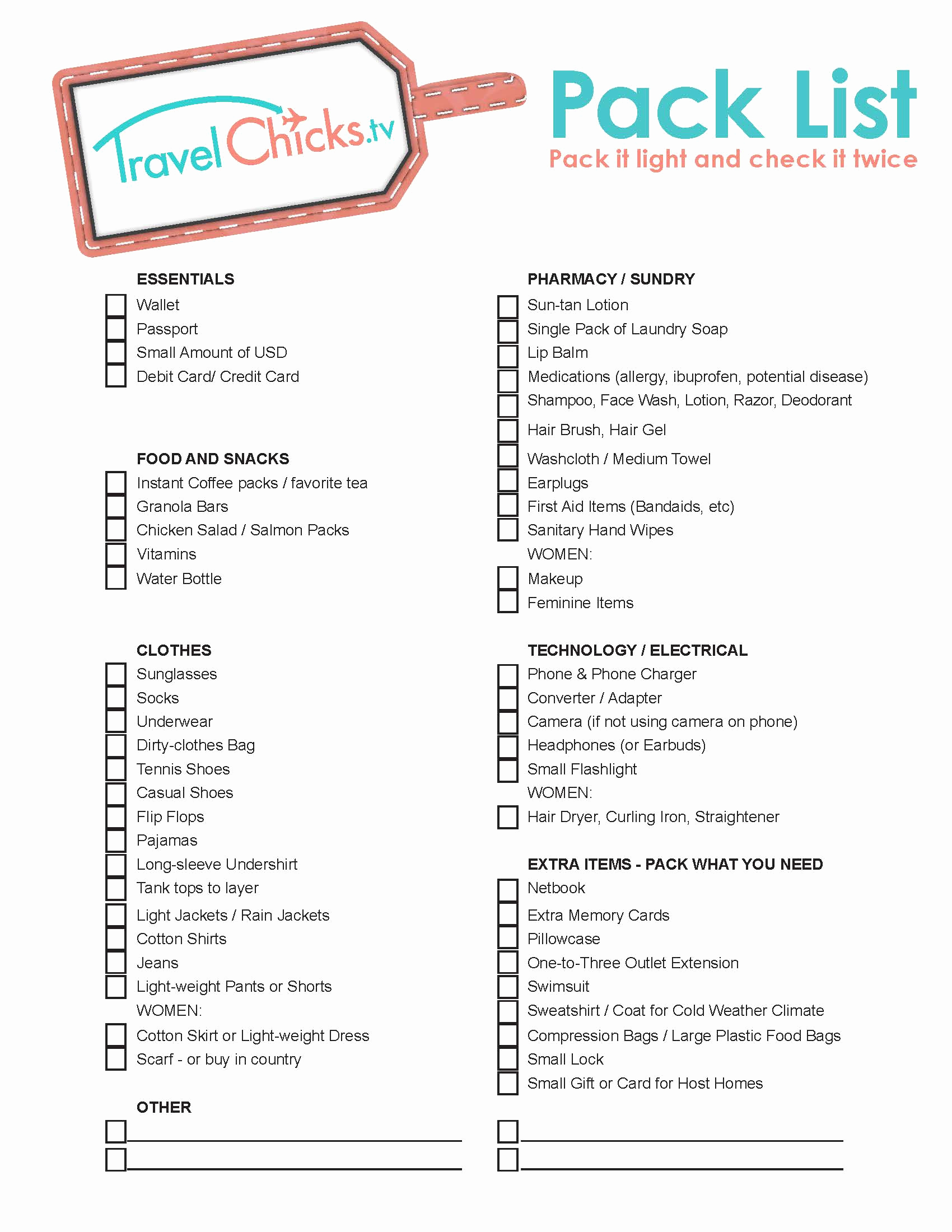 Travel Packing Checklist Pdf Lovely Travel Packing List Pdf for Women Travel Chicks