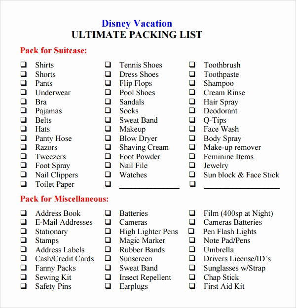 Travel Packing Checklist Pdf Luxury 14 Checklist Samples