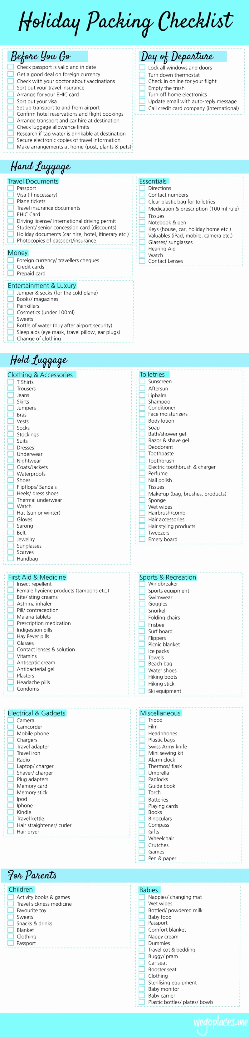 Travel Packing Checklist Pdf Luxury Holiday Packing Checklist