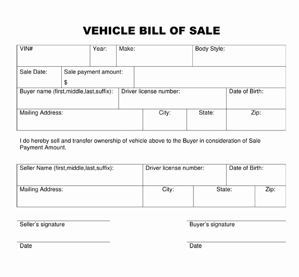 Truck Bill Of Sale Elegant Bill Of Sale form Template