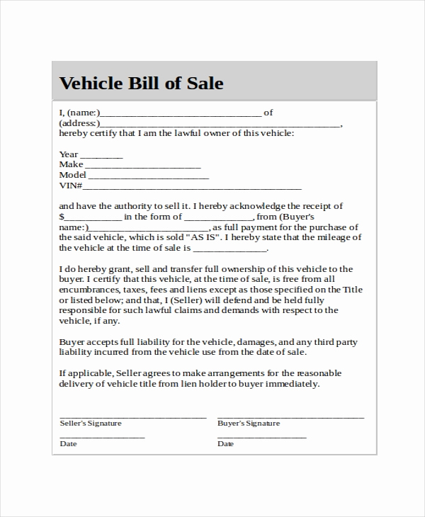 Truck Bill Of Sale Luxury Generic Bill Of Sale Template 12 Free Word Pdf