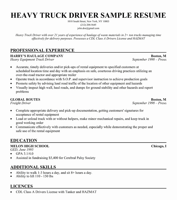 Truck Driver Resume Sample New Resume Samples Long Haul Truck Driver Resume