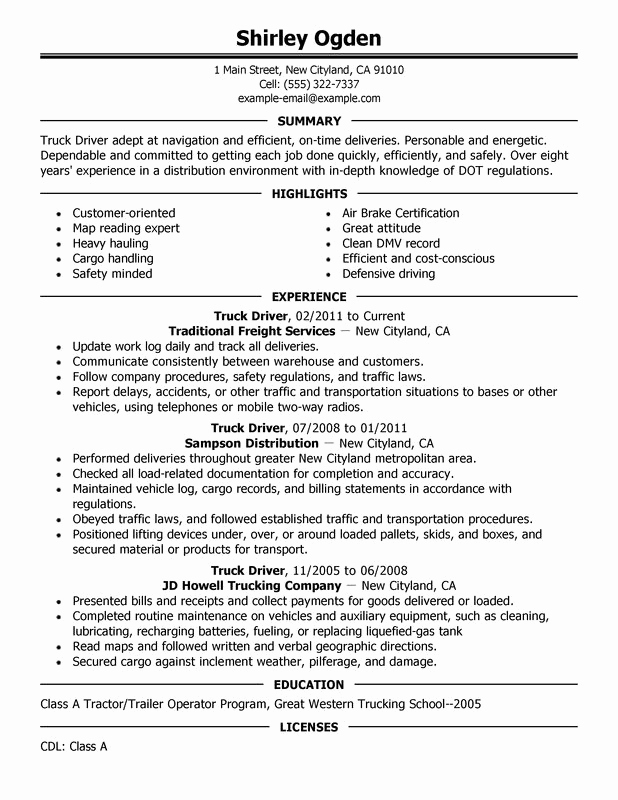 Truck Driver Resume Sample Unique Truck Driver Resume Examples Created by Pros