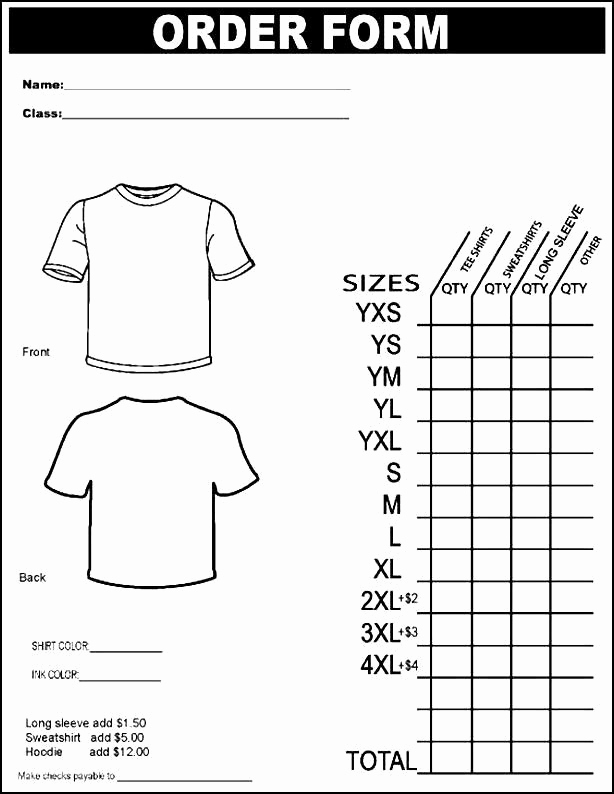 Tshirt order form Template Awesome Printable T Shirt order form Template