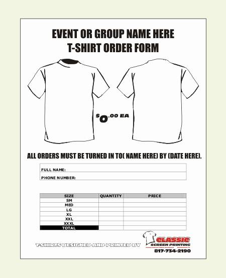 Tshirt order form Template Lovely T Shirt order form Template