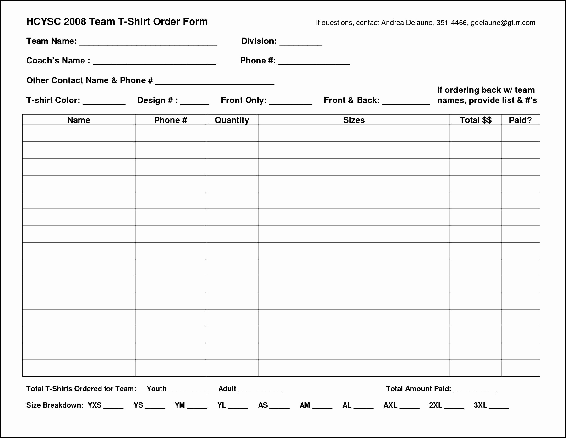 Tshirt order form Template Luxury Excel Shirt order form Template