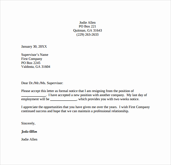 Two Week Resignation Letter Beautiful 15 Resignation Letter 2 Week Notice Pdf