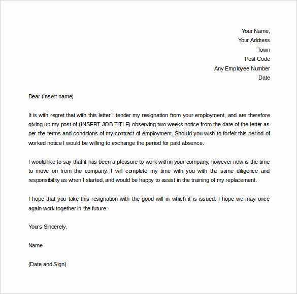 Two Week Resignation Letter Best Of Two Week Notice Template