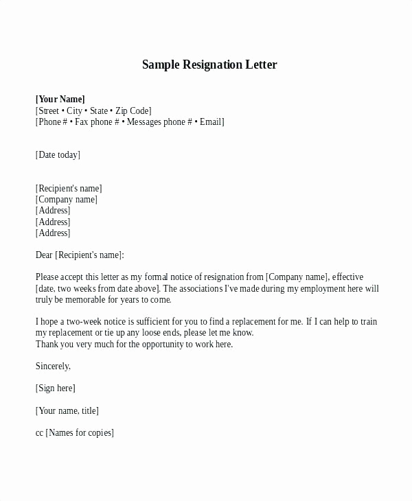 Two Weeks Notice Letter Sample Unique 15 Sample Resign Letter 2 Weeks Notice