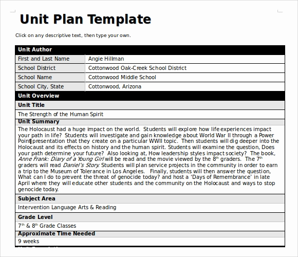 Unit Lesson Plan Template Luxury Sample Unit Lesson Plan Template 8 Free Documents In