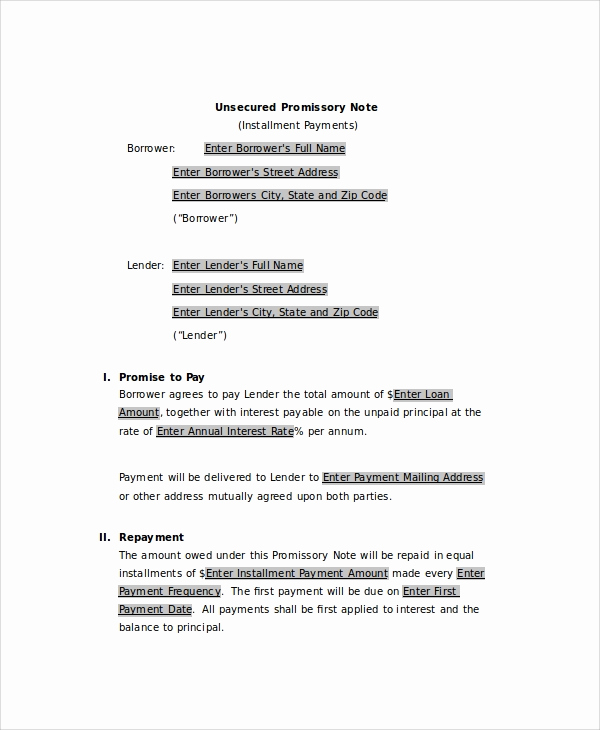 Unsecured Promissory Note Template Unique 10 Sample Promissory Notes Google Docs Ms Word Apple