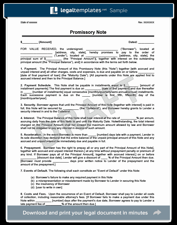 Unsecured Promissory Note Template Unique Promissory Note Create A Free Promissory Note