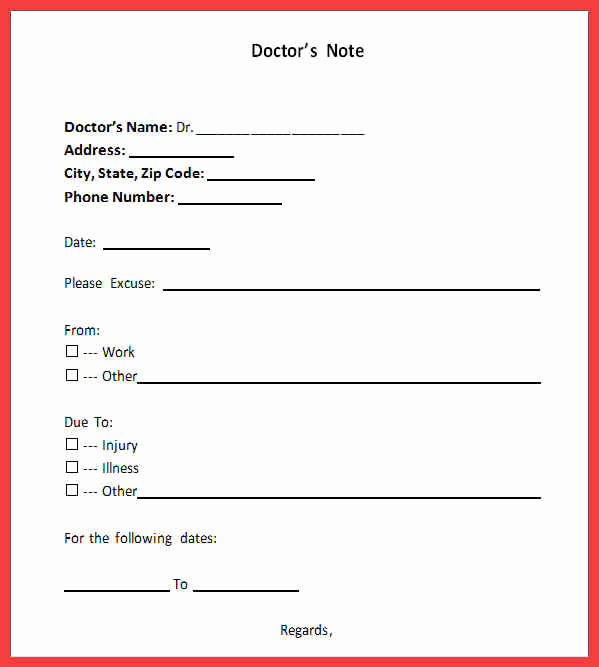 Urgent Care Doctors Note Template New Sample Dr Excuse