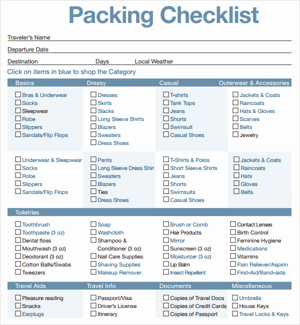 Vacation Packing List Template Awesome Packing Checklist Template 16 Download Free Documents