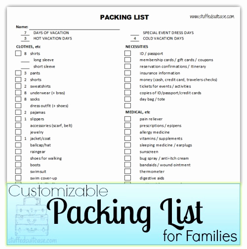 Vacation Packing List Template Fresh Packing List Spreadsheet for Families – Customizable – Tip