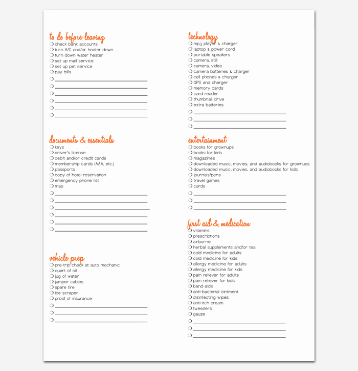 Vacation Packing List Template Luxury Vacation Packing List Template 21 Checklists for Word
