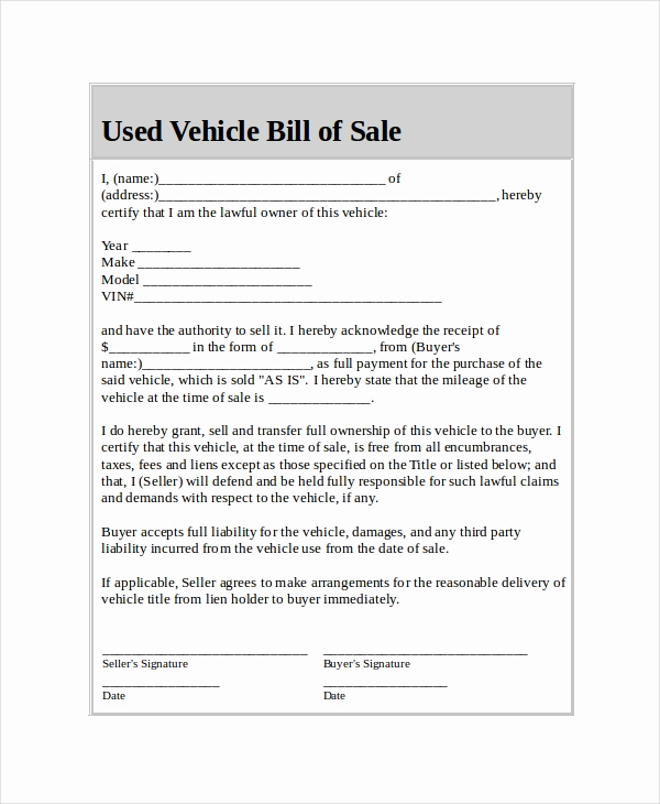Vehicle Bill Of Sale Example Lovely Car Bill Of Sale 5 Free Word Pdf Documents Download