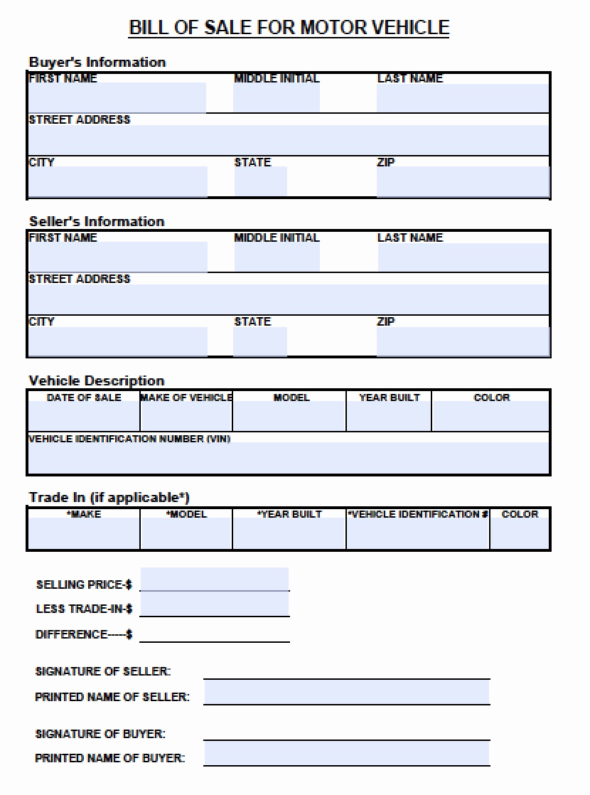Vehicle Bill Of Sale form Best Of Free Tennessee Motor Vehicle Bill Of Sale form