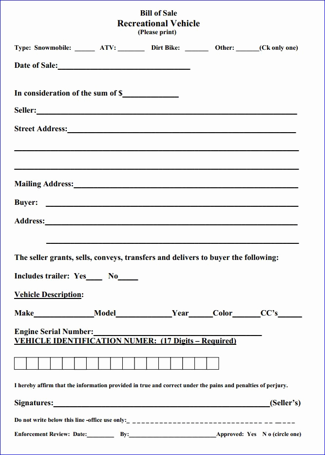 Vehicle Bill Of Sale form Lovely Free Massachusetts Recreational Vehicle Bill Of Sale form