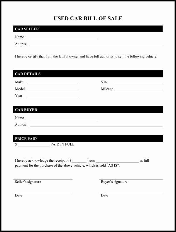 Vehicle Bill Of Sale form New Bill Of Sale form Template