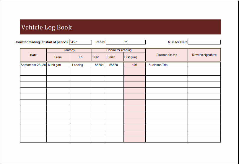 Vehicle Maintenance Log Pdf Beautiful Vehicle Log Book Template for Ms Excel