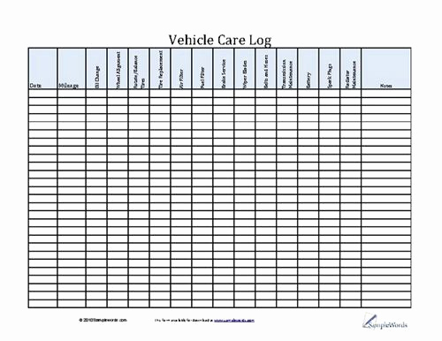Vehicle Maintenance Log Pdf New Vehicle Care Log Printable Pdf form for Car Maintenance