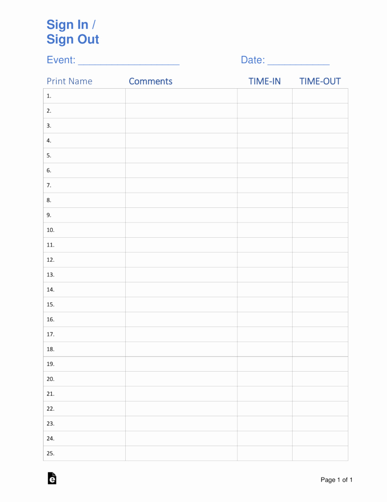 Visitor Sign In Sheet Awesome Free Sign In Sign Up Sheet Templates Pdf