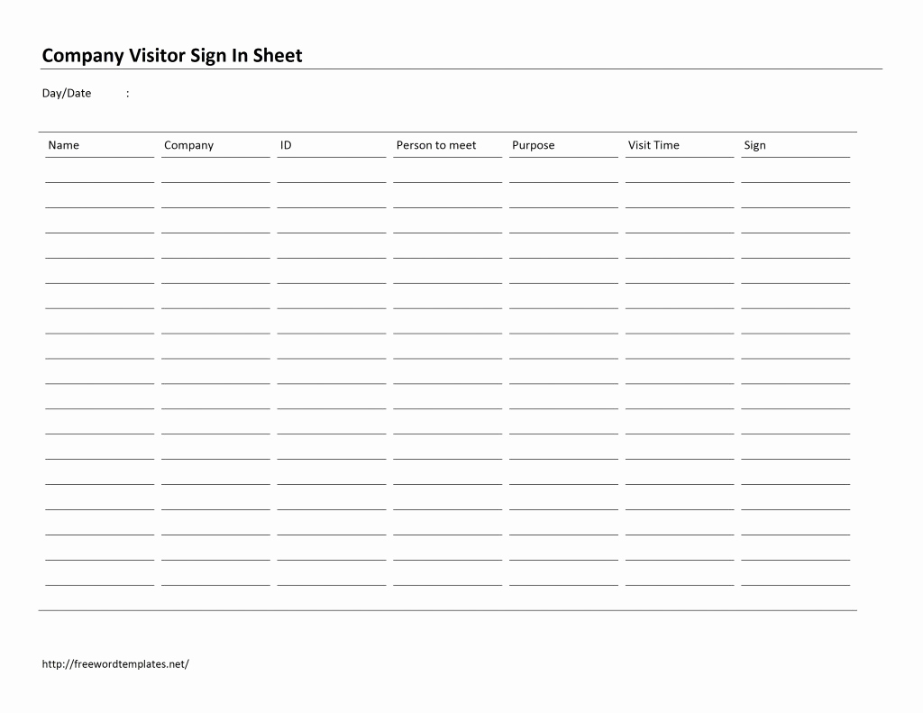 Visitor Sign In Sheet Beautiful Pany Visitor Sign In Sheet Template Free Microsoft