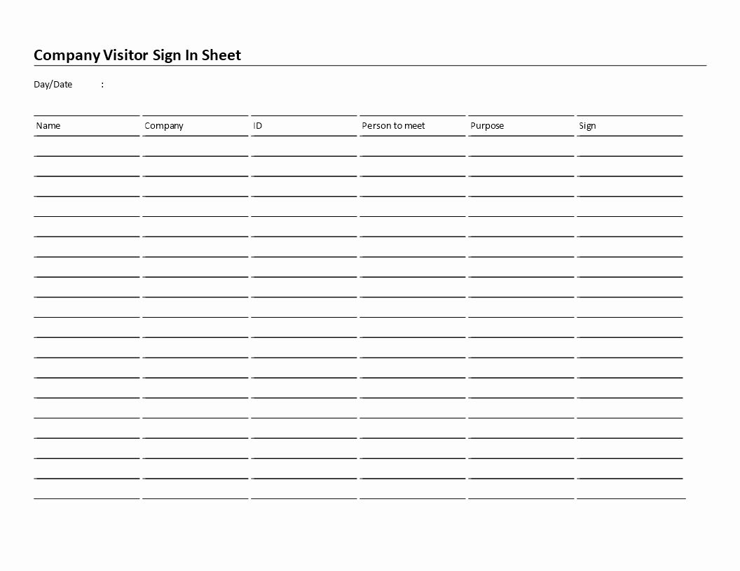Visitor Sign In Sheet Luxury Free Business Visitor Sign In Sheet Word Landscape format