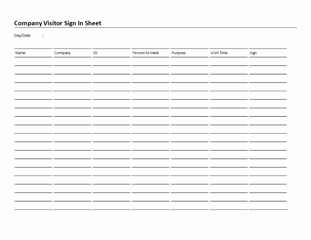 Visitor Sign In Sheet Template Awesome Free Pany Visitor Sign In Sheet Landscape