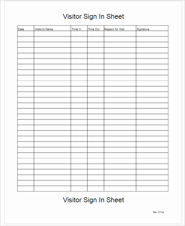 Visitor Sign In Sheet Template Elegant 67 Sign In Sheet Templates Free Pdf Excel Documents