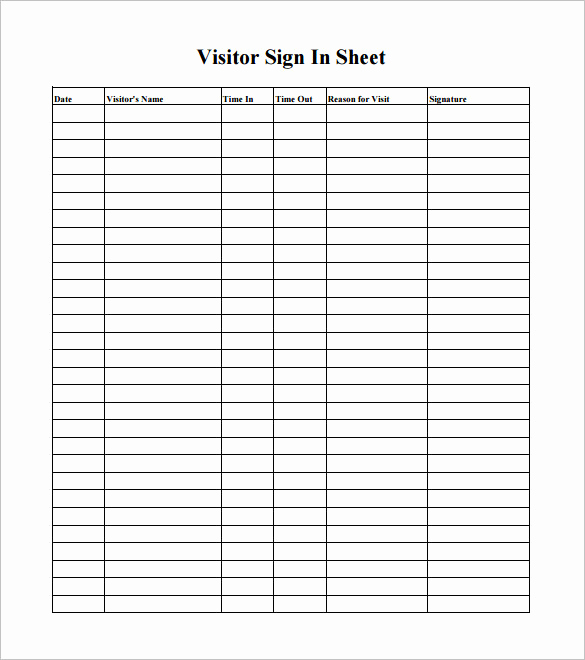 Visitor Sign In Sheet Template Inspirational 75 Sign In Sheet Templates Doc Pdf