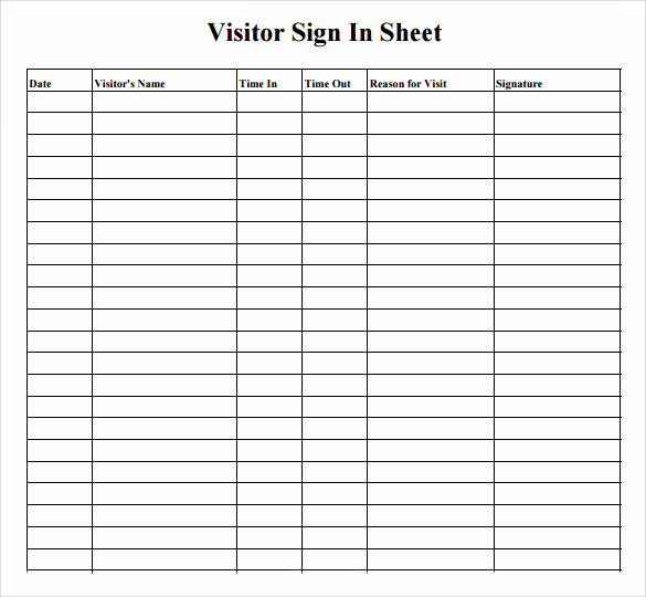 Visitors Sign In Sheet New Sample Visitor Sign In Sheet 10 Documents In Word Pdf