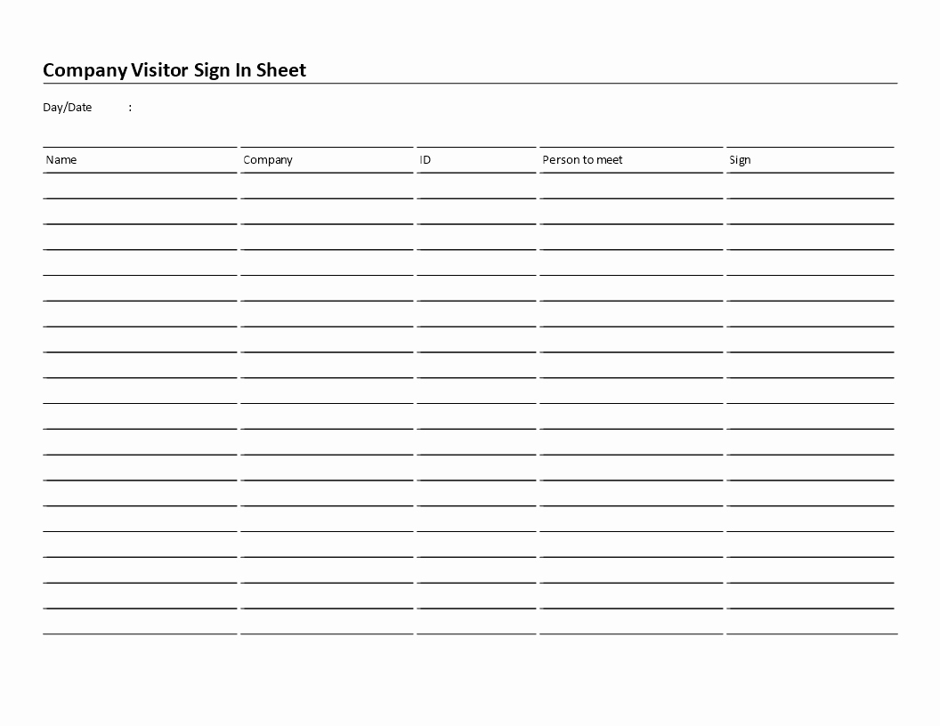 Visitors Signing In Sheet Elegant Pany Visitor Sign In Sheet Template