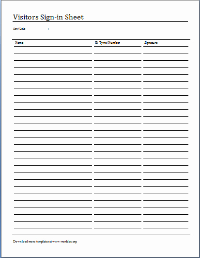 Visitors Signing In Sheet Lovely Ms Word Visitors Sign In Sheet Sample Template