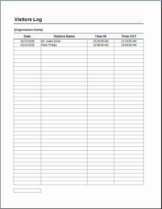 Visitors Signing In Sheet New Visitor Log Template