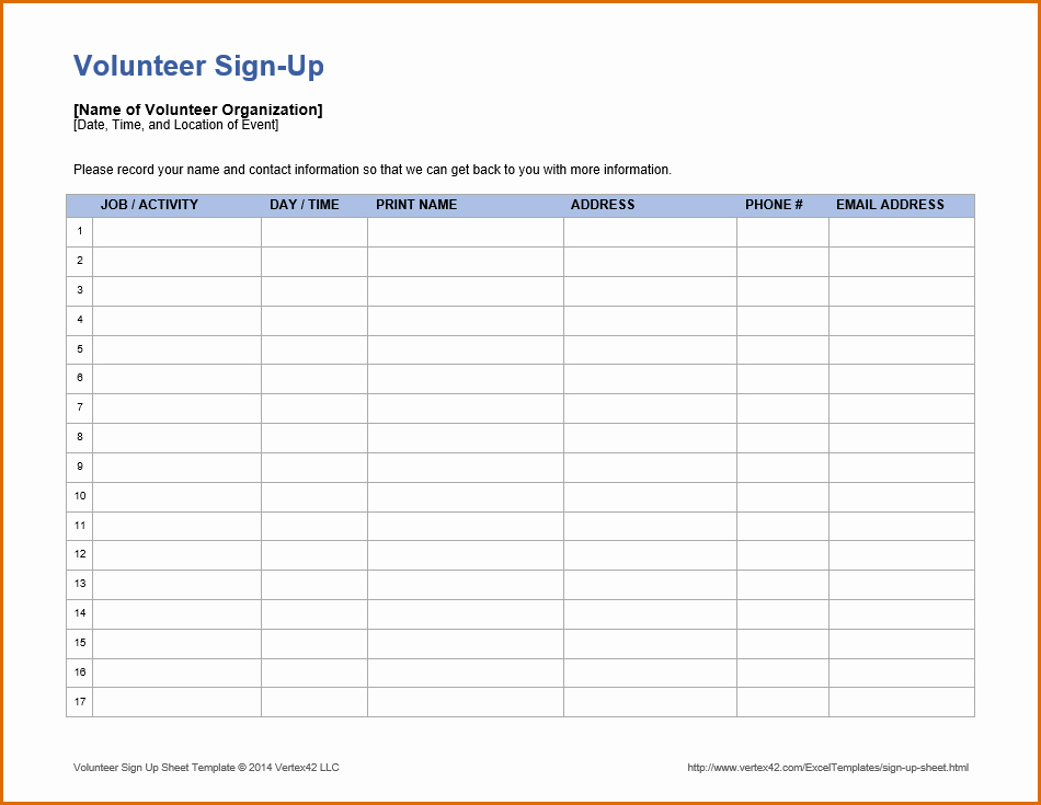 Volunteer Sign Up Sheet Best Of 10 Volunteer Sign Up Sheet Template