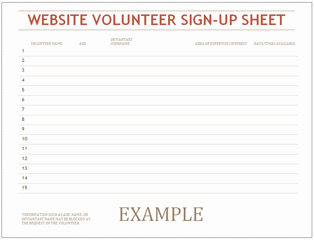 Volunteer Sign Up Sheet Unique Volunteer Sign Up Sheet by Caitybee On Deviantart
